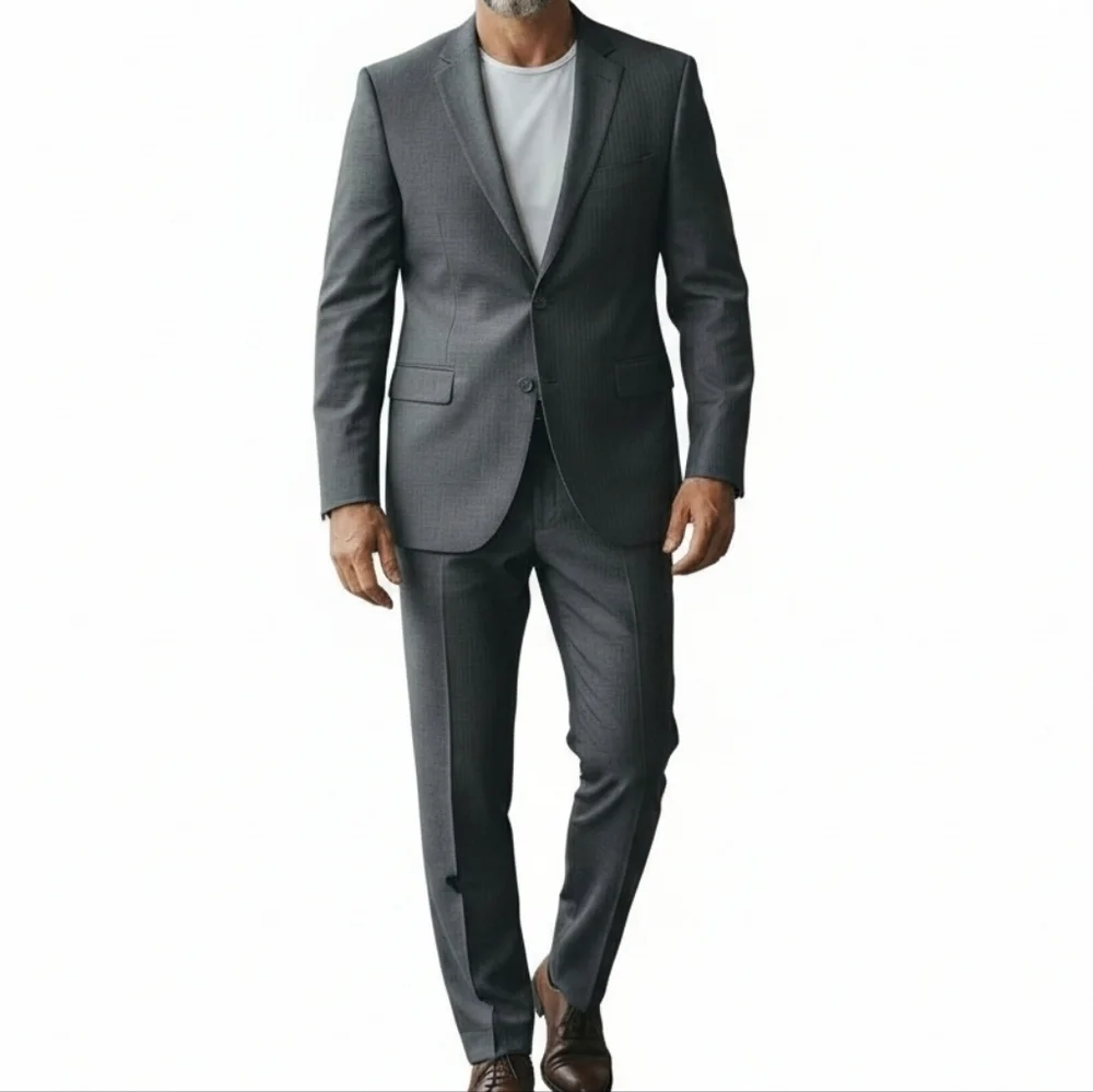 Peter Millar Wool Pant Suit Men Size 42T Blazer Gray Pinstripe 38X31 Trousers